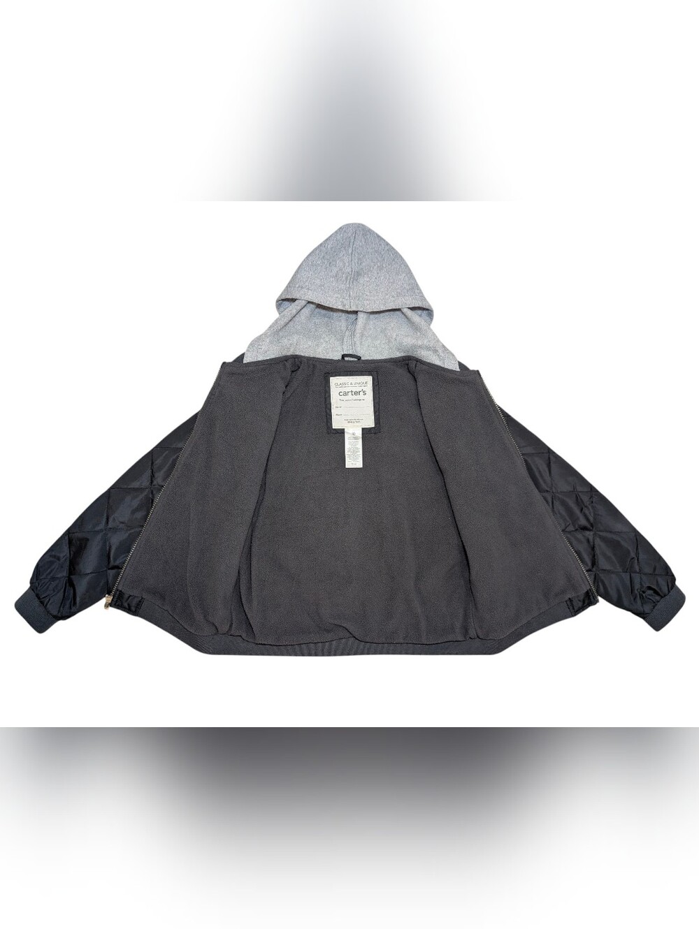 Carter's Kids 10 Gray Quilted Hooded Puffer Jacket Zup Up Fleece Lined - Picture 5 of 7
